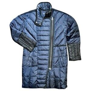 Madewell Womens XS Quilted Down Puffer Coat-Dark‎ Navy & Black Asymmetrical Zip